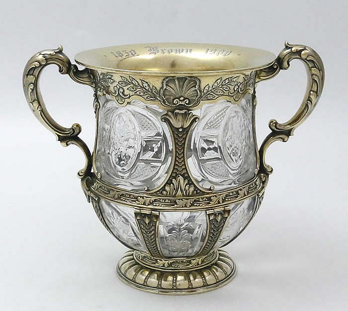 Gorham antique silver mpounted loving cup